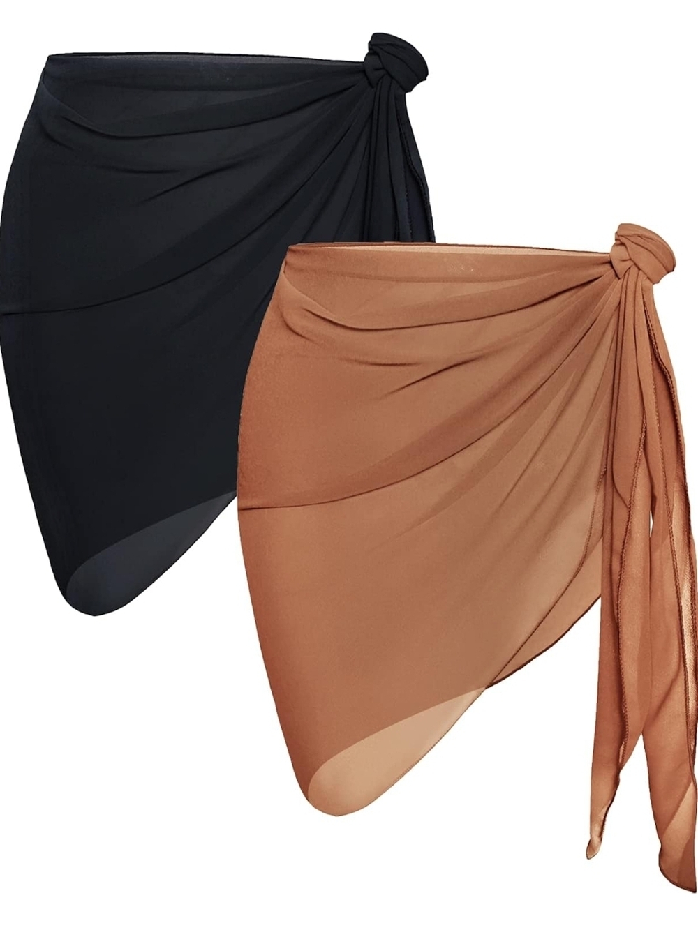 Sheer Knot-Tie Sarong Wrap - Black & Rust